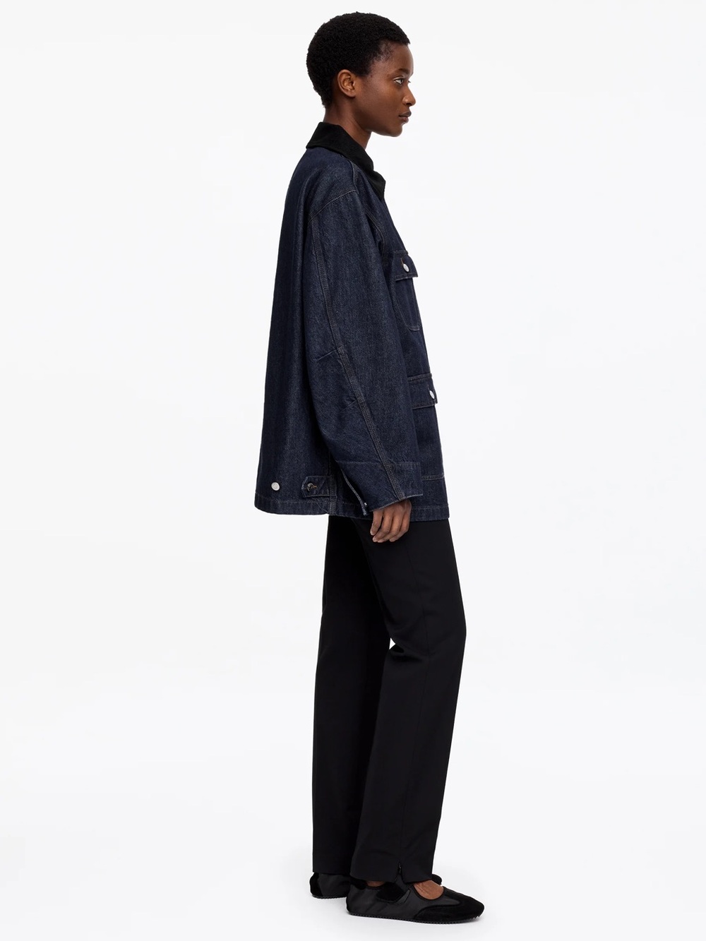 Arket Dark Blue Denim Jacket with Black Corduroy Collar - Picture 5 of 7